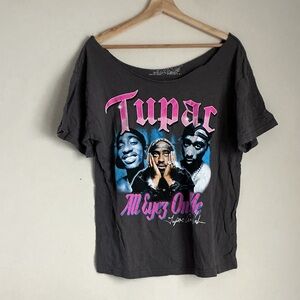 Target Charcoal Tupac Graphic Tee with Pink and Blue Print
